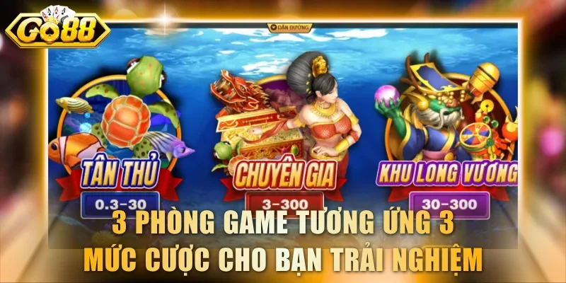 3 phòng game tương ứng 3 mức cược cho bạn trải nghiệm